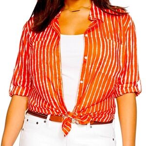Lauren By Ralph Lauren Striped Blouse in Orange. Perfect for any season. Size L